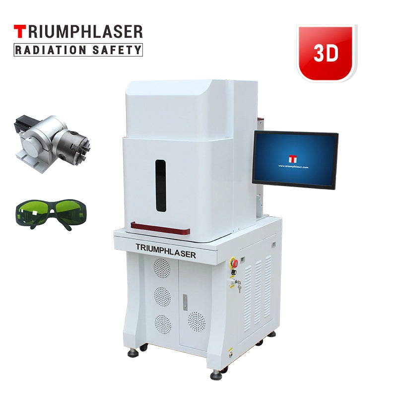 US stock 3D 50W Fiber Laser Marking Machine 110x110mm with Rotary with one 200x200mm spare lens  + one pair of safety glasses （the enclosure is removable）and including shipping freight to your door directly
