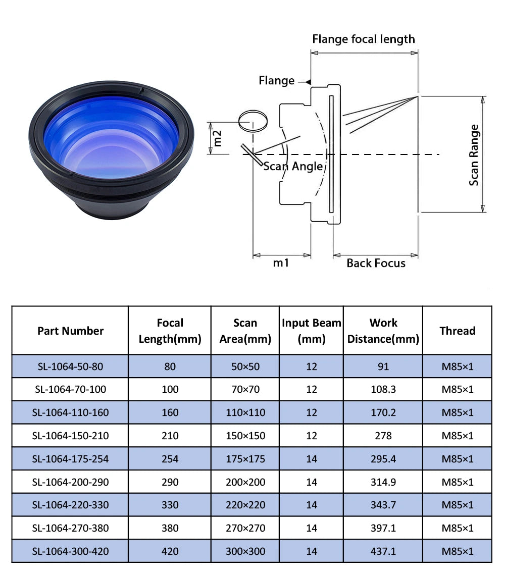 F-theta Scan Lens for Fiber Laser Galvo system M85